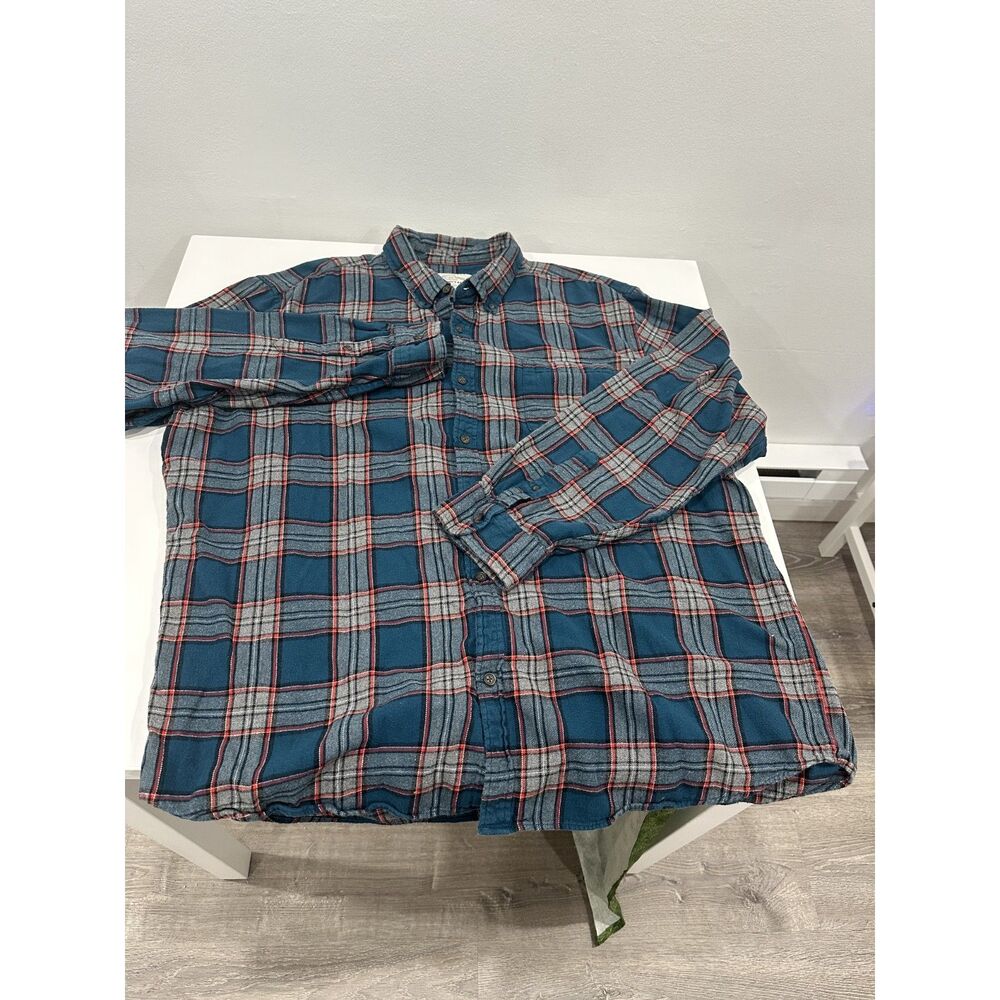 St. John’s Bay Men’s XXL Super Soft Plaid Flannel Shirt Blue Gray Red Cotton